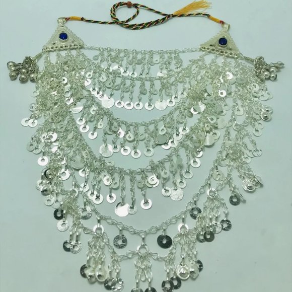 Multilayers Afghan Silver Necklace, Gypsy Silver Kuchi Bib Necklace - Picture 7 of 10